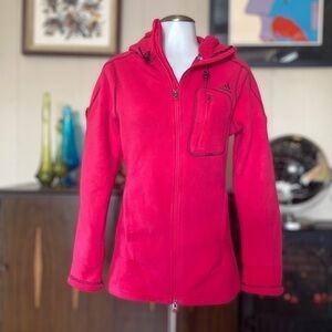 𝅺adidas hot pink hooded fleece jacket size XS